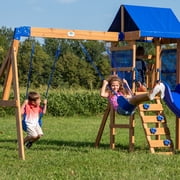 Backyard Discovery Aurora Cedar Wood Swing Set, Wave Slide, Play Deck, Rock Wall Ladder