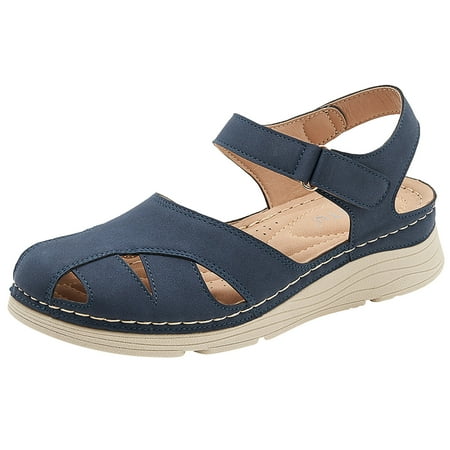 

Daznico Sandals Women Women Summer Hollow Hook Loop Casual Round Toe Wedges Comfortable Beach Shoes Sandals Orthopedic Sandals for Women Summer Sandals for Women 2024(Color:Blue Size:US 7)