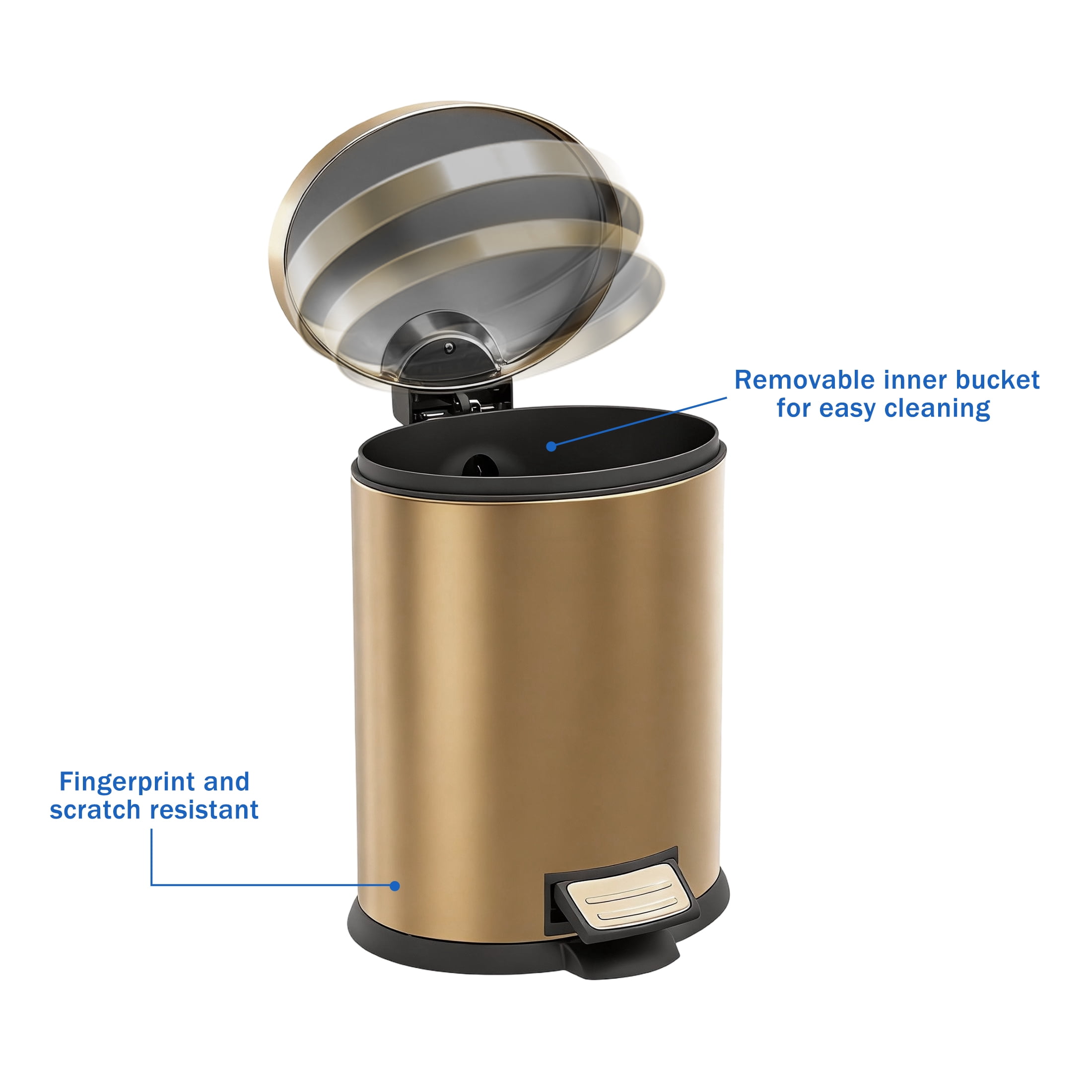 Koomade 2 Pack 1.3 Gallon Stainless Steel Bathroom Trash Can with Lid Garbage Bin, Gold+Silver