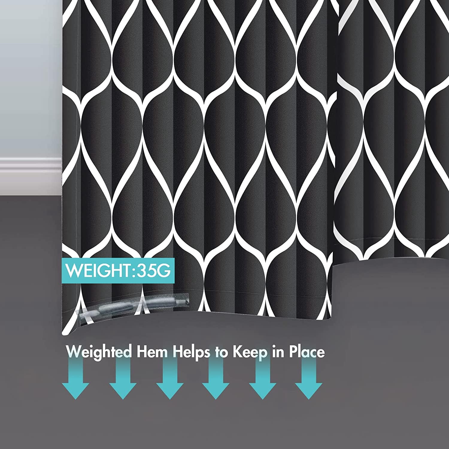 Black Fabric 72 x 72 Inch Cloth Shower Curtain, Waterproof Design and Polyester, Quick-Drying, Heavy Duty Shower Curtains Set for Bathroom, Durable and Washable with 12 Metal Hooks