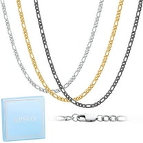 3 Pcs Chain Necklace for Men Women,5mm Stainless Steel Silver Black Gold Figaro Chains for Men Jewelry Set Gift,Paired with Pendants,16"/18"/20"/22"/24"/26"/28"/30"/32" Inches Chain