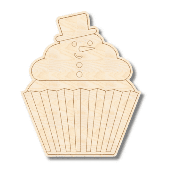 Unfinished Wood Etched Snowman Cupcake Shape 14" / 1/4"