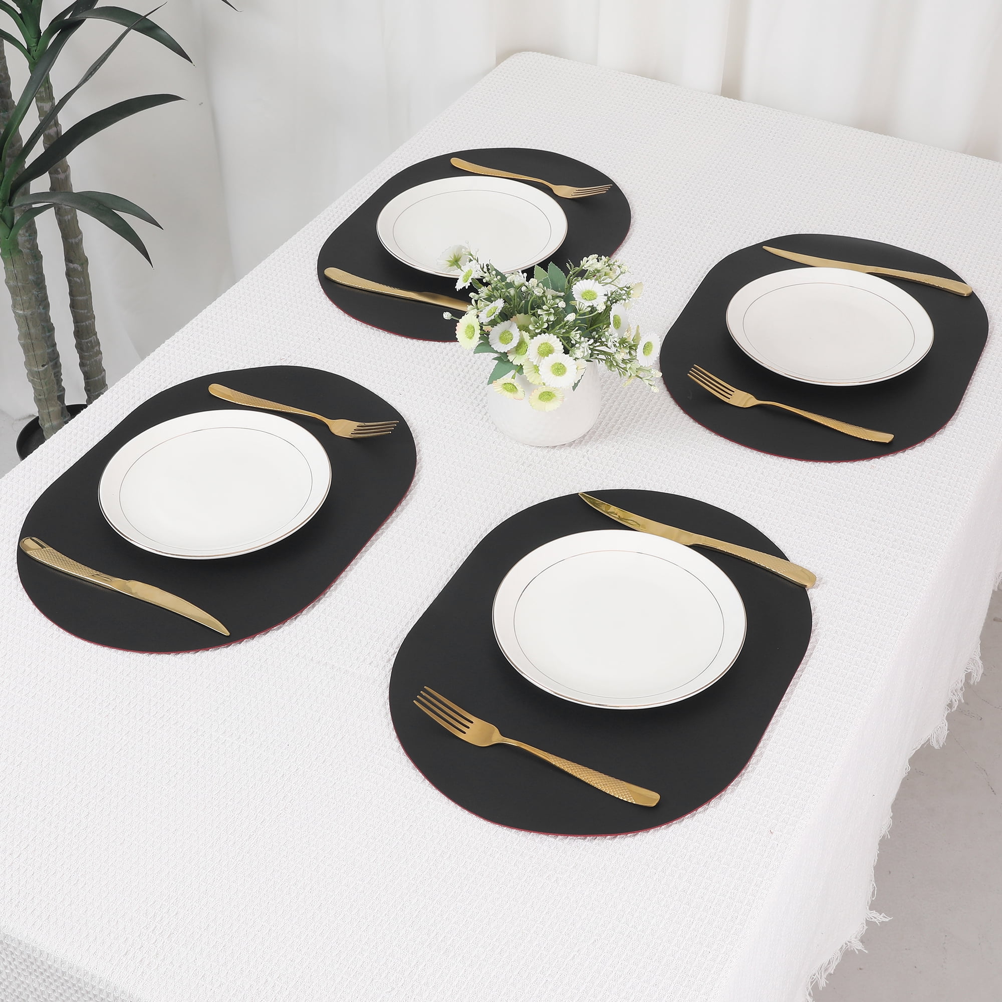 Unique Bargains Set of 6 Leather Table Placemats for Dining Table Decor Black Red