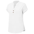 thumbnail image 6 of Fanxing Boho Linen Shirts for Women 2025 Gauze Short Sleeve V Neck Button Henley Tops Casual Tunic Summer Tops Loose Fit Vacation Blouses S-2XL, 6 of 7
