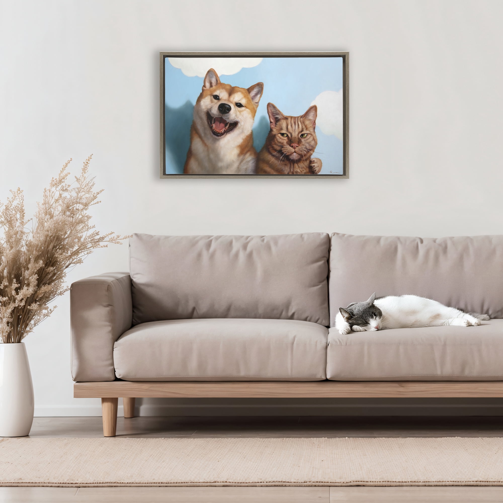 Stupell Industries Adopted Brother Dog & Cat Brown Framed Floater Canvas Wall Art, design by Lucia Heffernan