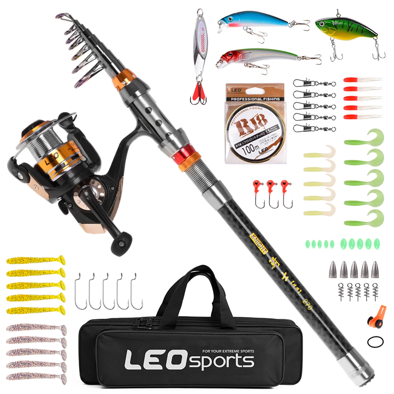 1.8m Fishing Rod Reel Line Combo Full Kits Spinning Reel Pole Set with Lures Set 