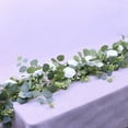 thumbnail image 4 of 1pc/3pcs, 70'' Long Faux Eucalyptus Garland With White Rose Flowers, 5.9FT/180cm Silvery Dollar Eucalyptus Leaves Gypsophila Garland, Artificial Greenery Vines For Wedding Party Mantle Table Runner, 4 of 7