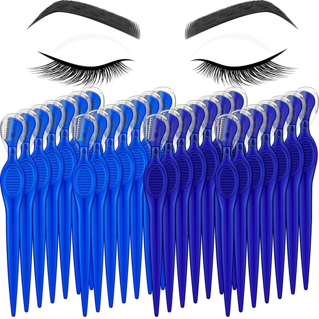 Mudder 28 piezas de cuchillas de afeitar para cejas, afeitadora, afeitadora, herramienta exfoliante multiusos, depilación facial para mujeres, regalo del día de San Valentín (azul real)