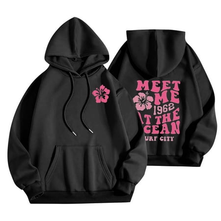 Womens Oversized Hoodies Fleece Sweatshirts Y2k Long Sleeve Sweaters Pullover Fall Outfits with Pocket Black S