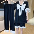 thumbnail image 1 of Pijamas de verano con lazo para mujer, ropa de dormir de manga corta, conjuntos de pijama de retazos, traje de 3 piezas, ropa de noche coreana 2023, 1 of 4