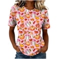 thumbnail image 2 of Women's Fall Pumpkin Coffee Cup Print T-Shirts Casual Short Sleeve Tops Autumn Graphic Tees Crewneck Holiday Shirts Comfortable Thanksgiving Blouse, 2 of 8