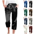thumbnail image 2 of Bloomae Womens Silk Satin Capri Pajama Pants Casual Loose Lounge Nightwear Cropped Pants Drawstring Elastic Waist Wide Leg Pj Bottoms with Pockets Navy XL, 2 of 10