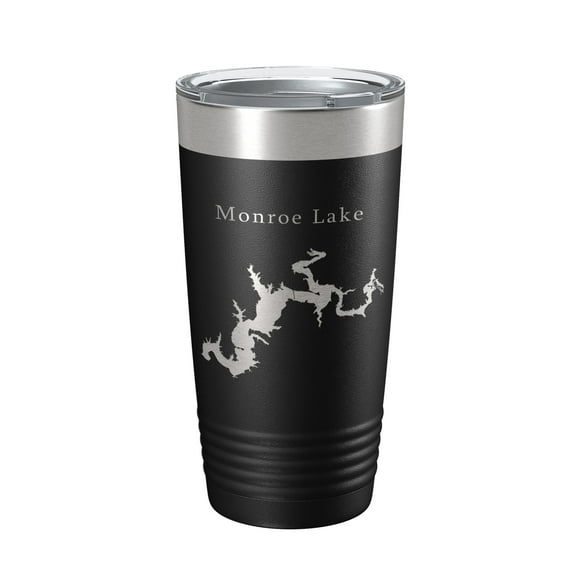 Monroe Lake Map Tumbler Travel Mug Insulated Laser Engraved Coffee Cup Indiana 20 oz Black