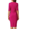 thumbnail image 3 of INSPIRE CHIC Women's Sheath Dress Square Neck Zip Up Short Sleeve Wear-to-Work Pencil Midi Dresses S Fushcia, 3 of 5