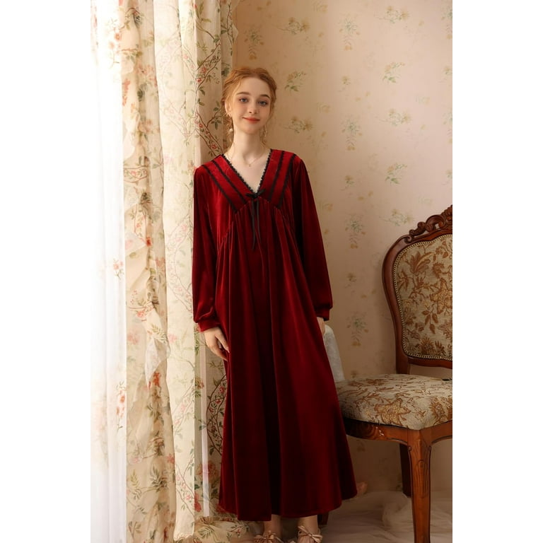 QIUYI Women's Velvet Victorian Nightgown Flannel Princess