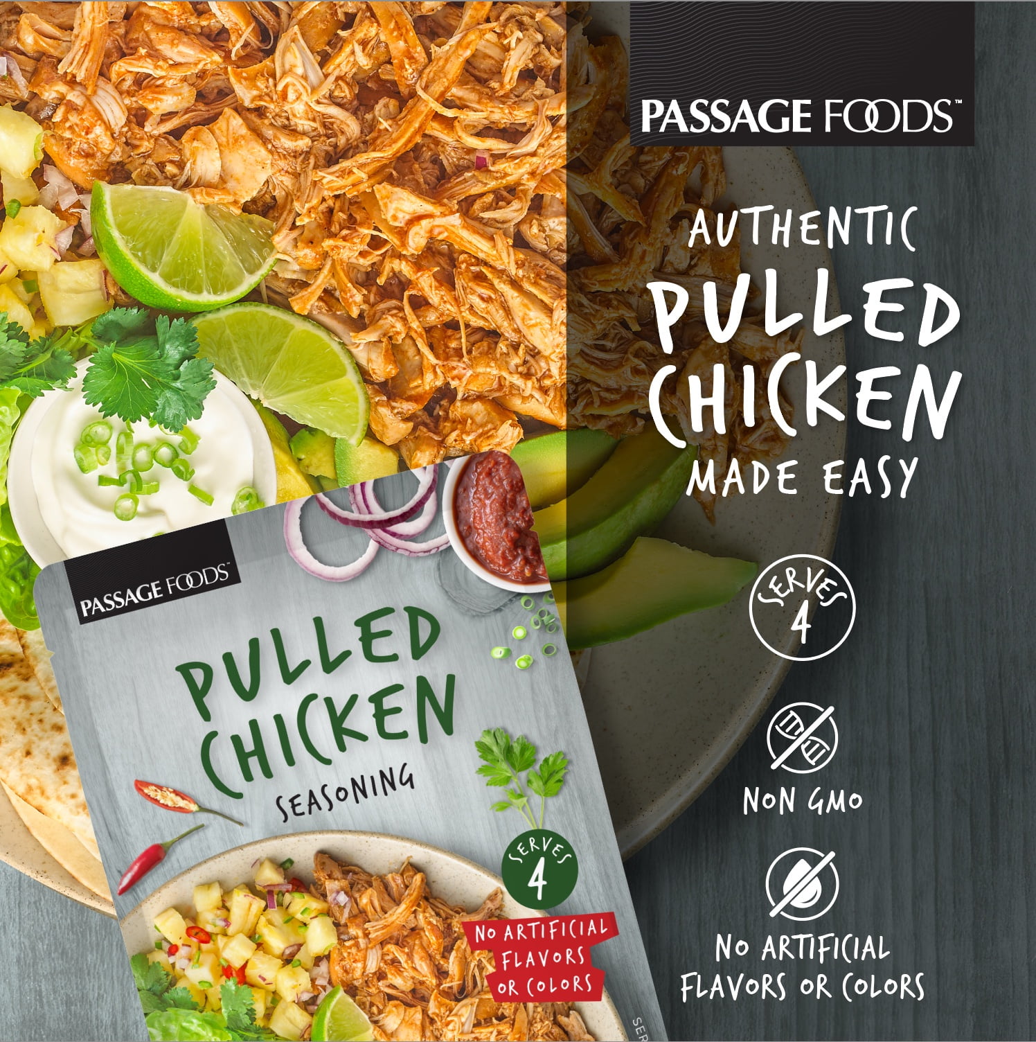 (6 pack) Passage Foods Pulled Chicken Seasoning Mix, 1 oz