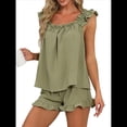 thumbnail image 2 of Conjunto de Pijama de 2 Piezas para Mujer con Volantes, Camiseta Sin Mangas y Pantalones Cortos Suaves, Pijama de Novia para Mujer. Verde S, 2 of 8