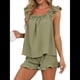 thumbnail image 2 of Conjunto de Pijama de 2 Piezas para Mujer con Volantes, Camiseta Sin Mangas y Pantalones Cortos Suaves, Pijama de Novia para Mujer. Verde L, 2 of 8