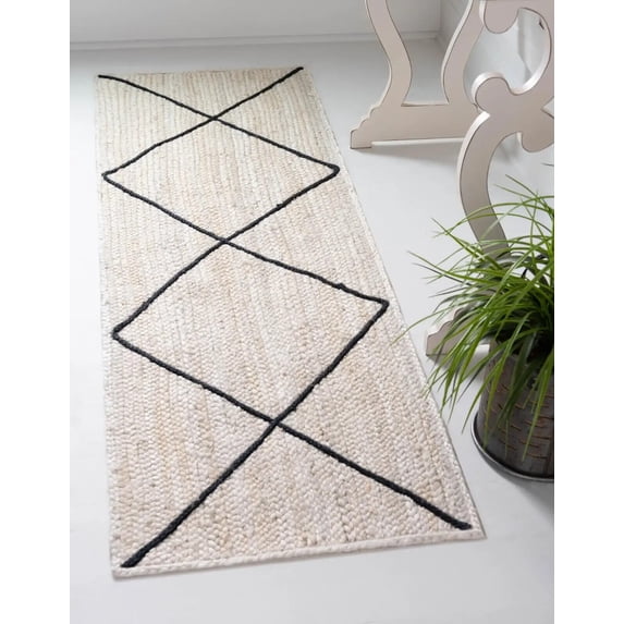 Avgari Creation Eco Friendly White & Black Designer Rectangle Living Room ,Office Area Rug Rag Rug Modern Carpet 2.6x12" Sq Feet