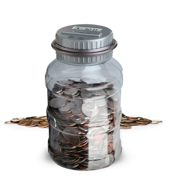 Sharper Image Digital CoinCounting Money Jar with LCD Screen, Gray