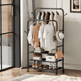 thumbnail image 3 of Satifur Clothes Rack with 3 Tiers Storage Shelves, Clothing and Shoes Racks, Garment Rack with Wheels, Multi-functional Double Rod Hanging Rack, Black, 3 of 8