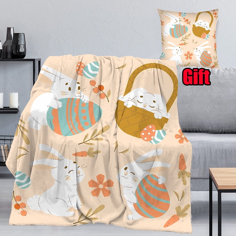 Easter Colorful Bunny Blanket With Pillow Case For Couch Sofa Office 3D Printed Air Conditioner