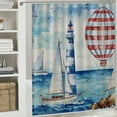 thumbnail image 6 of Chilfamy Nautical Lighthouse Anchor Sailboat Stripe Shower Curtain Sets Bath Curtains Decor Sets Grommet with Hooks 60x72, 6 of 7