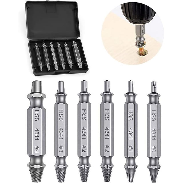 Handyman's Delight, Damaged Screw Extractor Set for Multipurpose Use, Titanium Reinforced, High Hardness, Easily Remove Damaged Screws, Silver (6 Pieces)
