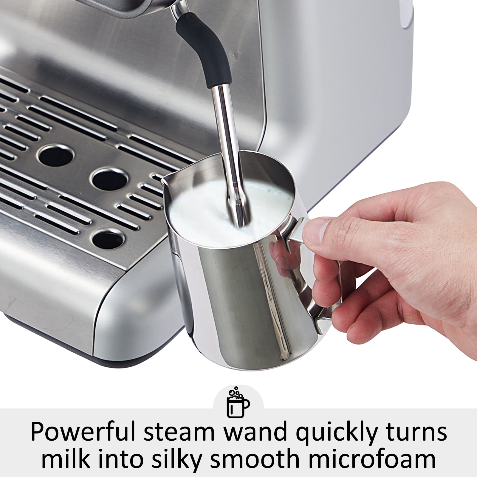 Espresso Machine for Cappuccino Latte 20 Bar Espresso Maker with Milk Frother Steam Wand Fast Heating Silver