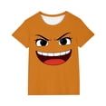 thumbnail image 2 of Blusas y camisas de manga corta con cuello redondo para niños y niñas, color liso, con estampado de expresión linda, manga corta, holgadas y cómodas, blusa para niña, 2 of 6