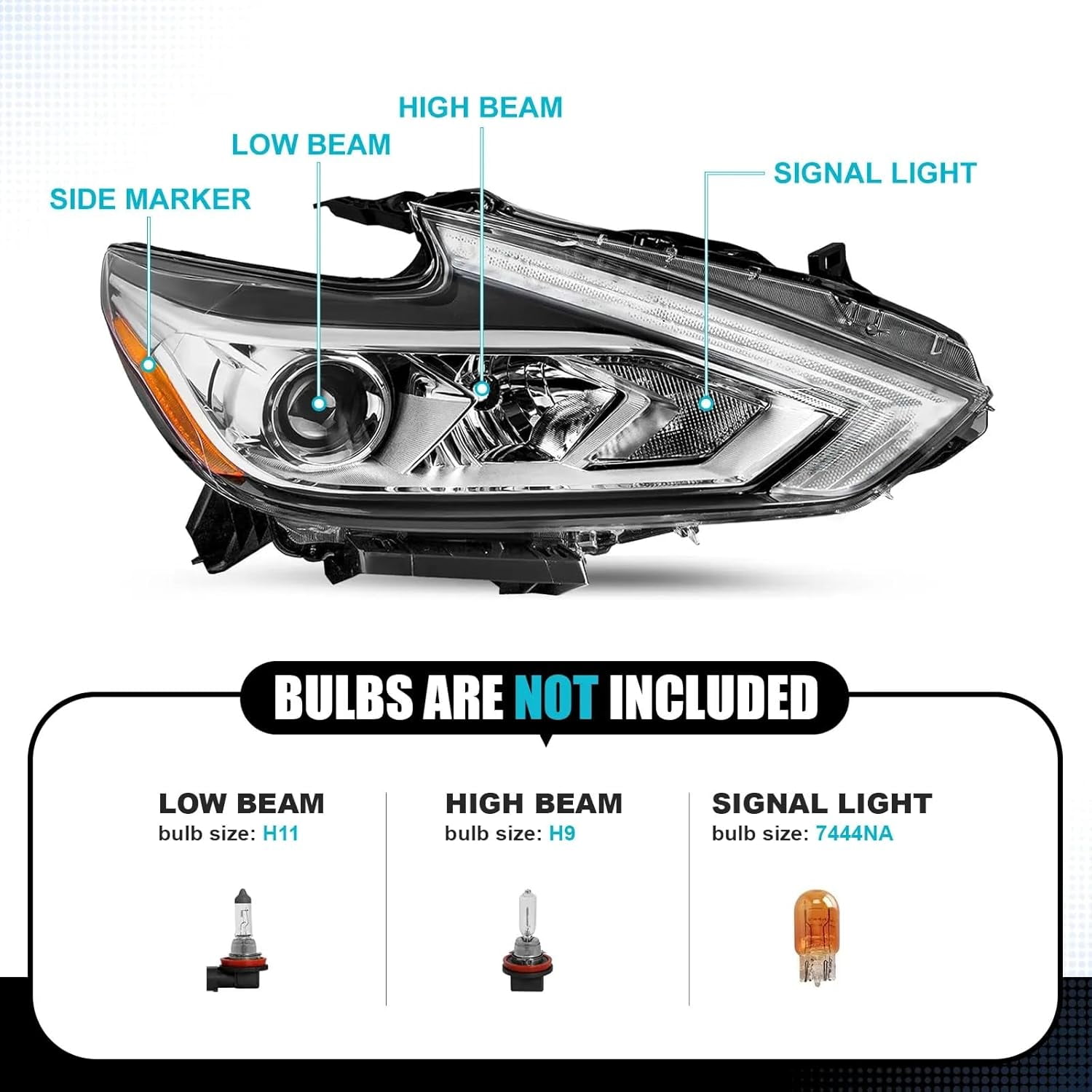 HOUGEET Fit For Nissan Altima 2016-2018 Left Driver Side Headlight Chrome W/O LED DRL