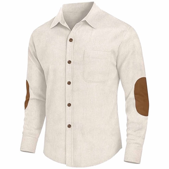 Fnnxeal Mens Button Down Shirt, Corduroy Long Sleeve Long Sleeve Casual Collared White Button Up Shirt for Men Size S