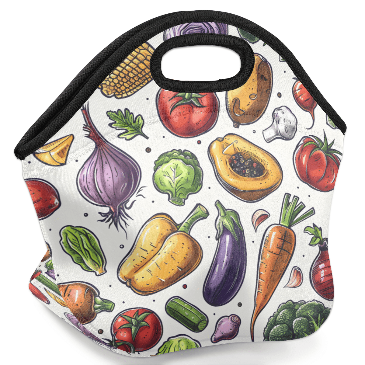 Herdesigns Vegetable Neoprene Lunch Bag, Food Insulated Lunch Box for Women Men Washable Lunch Tote Soft Lunch Container With Zipper for Work Picnic Travel