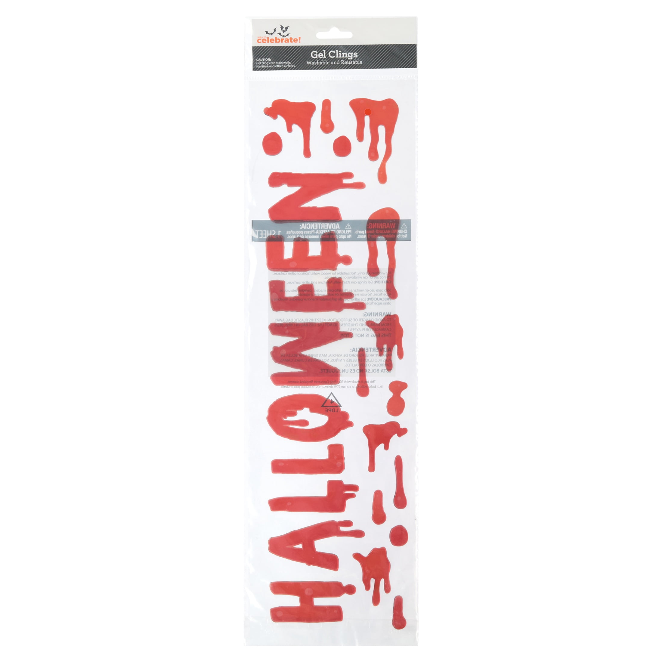 Bloody Halloween Gel Clings, Multicolor, 5.4" x 20.9", Halloween by Way To Celebrate