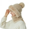 thumbnail image 4 of ZQUUVOU Women's Winter Balaclava Hooded Neck Warmer Color Block Knit Hat Thermal Protection Pom Pom Hats Beige, 4 of 5