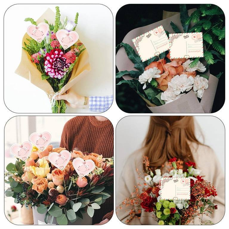 60Pcs Heart Shape Floral Picks Bouquet Card Holder Stick Floral