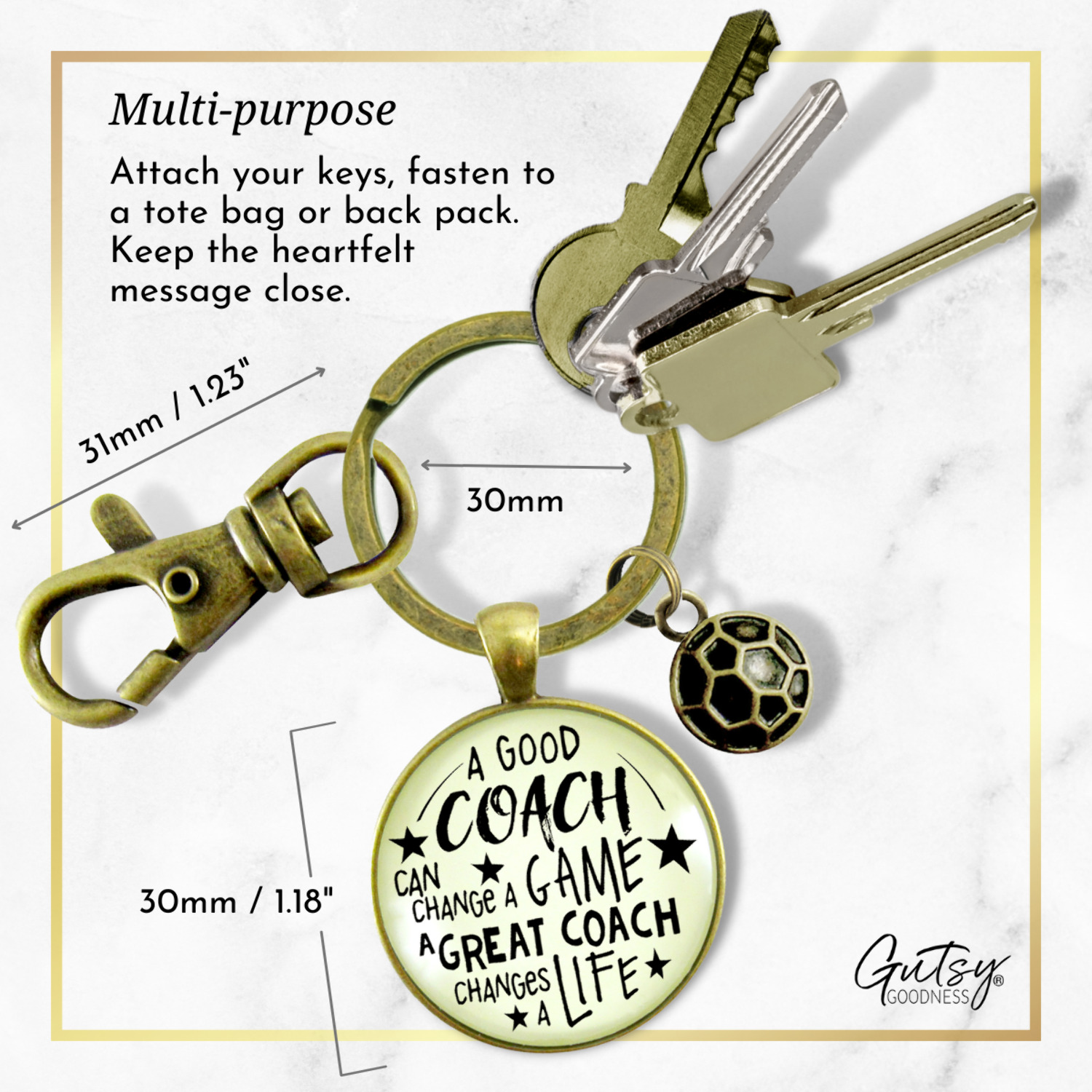 Soccer Coaching Sport Gutsy Goodness Bronze Metal Adult Unisex Keychain Great Coach Changes Life Thank You Gift