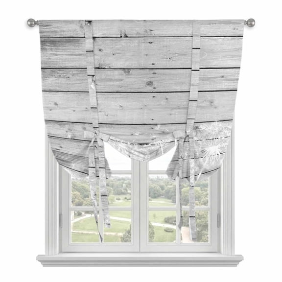 White Dandelion Tie Up Curtains for Windows, Balloon Window Shades, Spring Flowers Plants Vintage Gray Wood Kitchen Window Treatments Roll Up Curtain for Basement/Nursery 52"x45"
