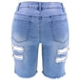 thumbnail image 5 of Tuphregyow Women's Medium Length High Waisted Washed Denim Shorts with Elastic Cuffs Straight Leg for Spring Outdoor Trendy Activities Made with Stretchy Comfy Denim ,Elastic Casual Wear Blue XXL, 5 of 6
