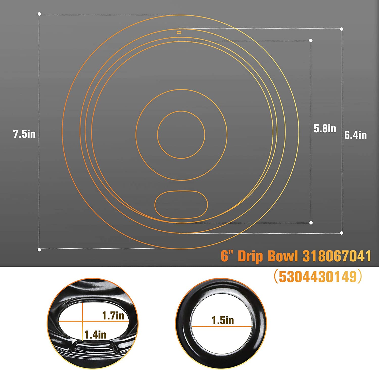 Black Porcelain Drip Pans Set 4-Pack 318067041 & 318067051 Replacement for Frigidaire Electric Range Stove Burner 5304430149, 5304430150 Includes 2 Large 2 Small (6 Inch and 8 Inch)