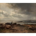 thumbnail image 2 of Hermann Ottomar Herzog 14x12 Gold Ornate Wood Frame and Double Matted Museum Art Print Titled - Coast of Maine, 2 of 4