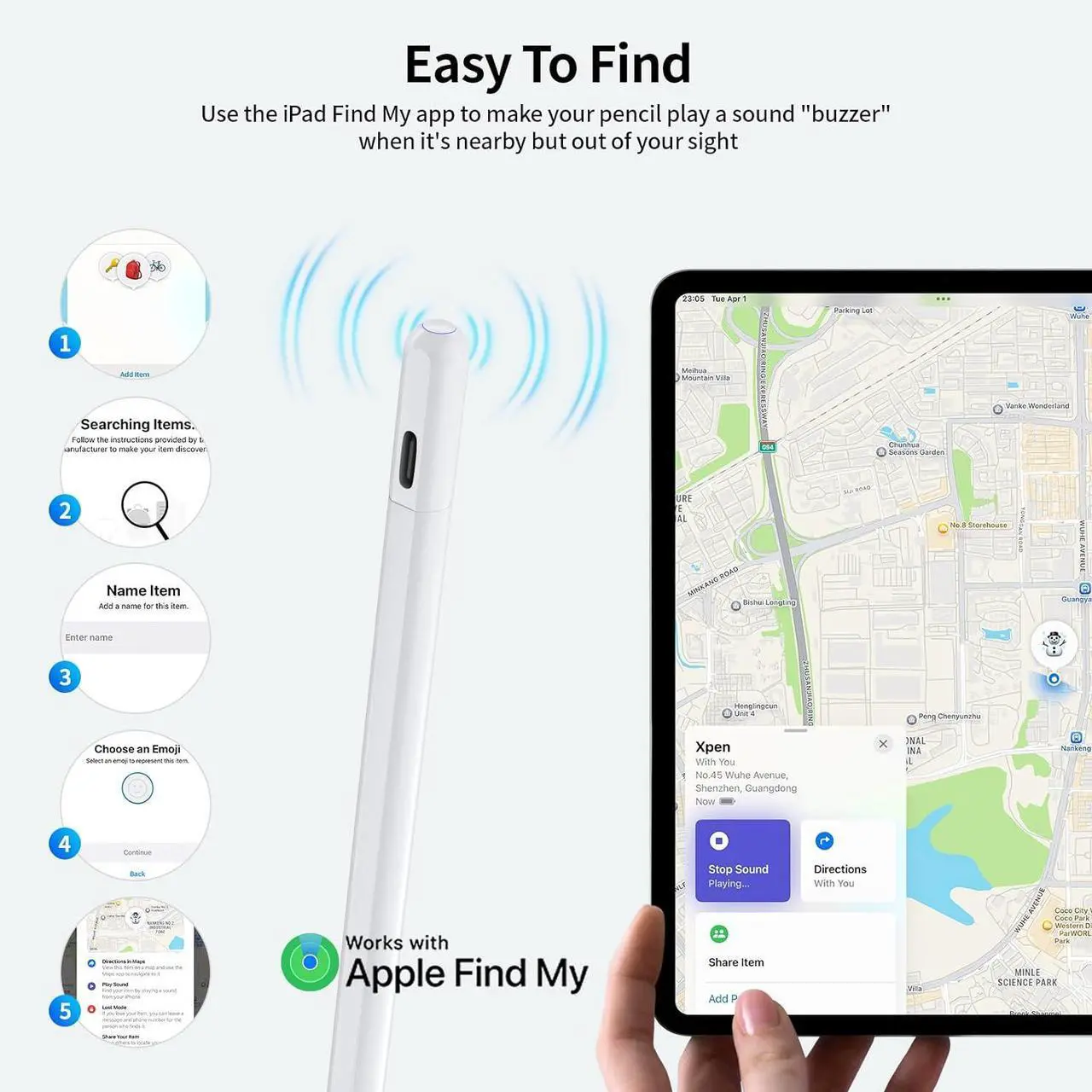 Findmy Stylus Pen for Apple iPad Pencil, USB-C Fast Charge for iPad Pen with Shortcuts/Tilt Sensitivity, Work 2018-2025 iPad 6/7/8/9/10/A16 & Air 3/4/5/M2, Mini 5/6/7 & Pro 11"/12.9"/M4