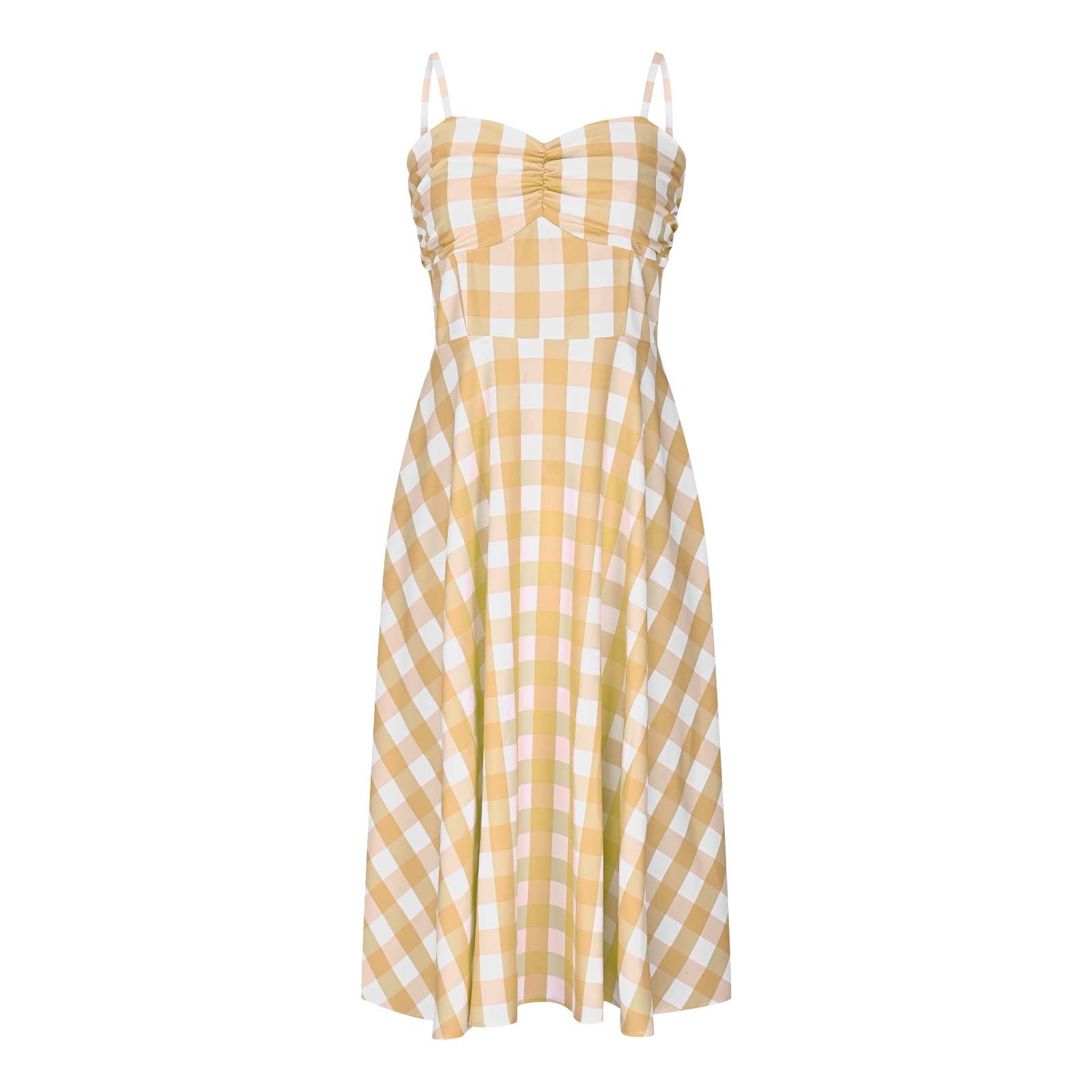 LVHAOGJOB Midi Dress for Women V Neck Summer Sleeveless Dress Causal with Pockets Loose Pleated Strap Mujers Sundress Solid