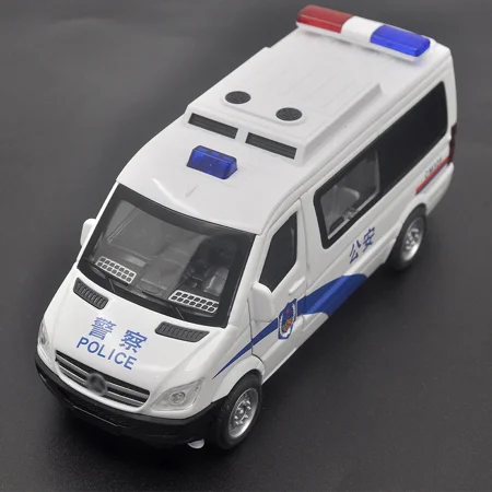 1: 32. Suitable for die-casting Mercedes Benz MPV special police car models, pull-back car alloy toy gifts with light and sound