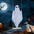thumbnail image 2 of Halloween Decorations Outdoor 5FT Large Hanging Swinging Ghost Halloween Decor Indoor with Remote Control String Lights, Scary Spooky Ghost on a Swing Decorations for Front Porch Yard Garden Lawn, 2 of 8