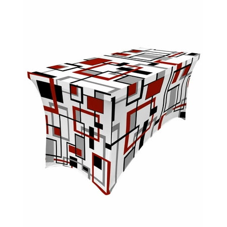 

Table Cloths for 4 foot Rectangle Tables Retro Middle Ages Abstract Geometric Red Black Square Stretch Washable Fitted Tablecloth Protector Picnic Table Cover for Event Wedding Party Banquet