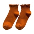 thumbnail image 2 of Women's Ruffle Ankle Socks - Lace Trim Breathable Cotton Blend Casual Socks, Soft Comfortable Short Socks for Daily Wear & Spring Fashion Orange One Size, 2 of 3