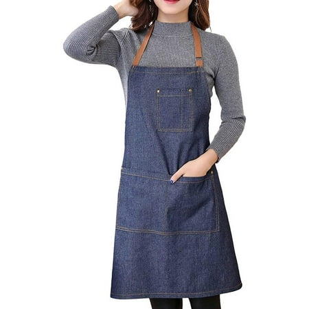 

EFINNY Denim Aprons - Lightweight Ultra-thin portable Apron for Work Play Cooking Multifunctional Aprons Adjustable Shoulder Strap Lengths for Petite Ladies or Teenagers
