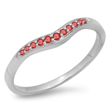 0.11 Carat (ctw) 10K White Gold Round Cut Ruby Ladies Anniversary Wedding Stackable Contour Guard Band