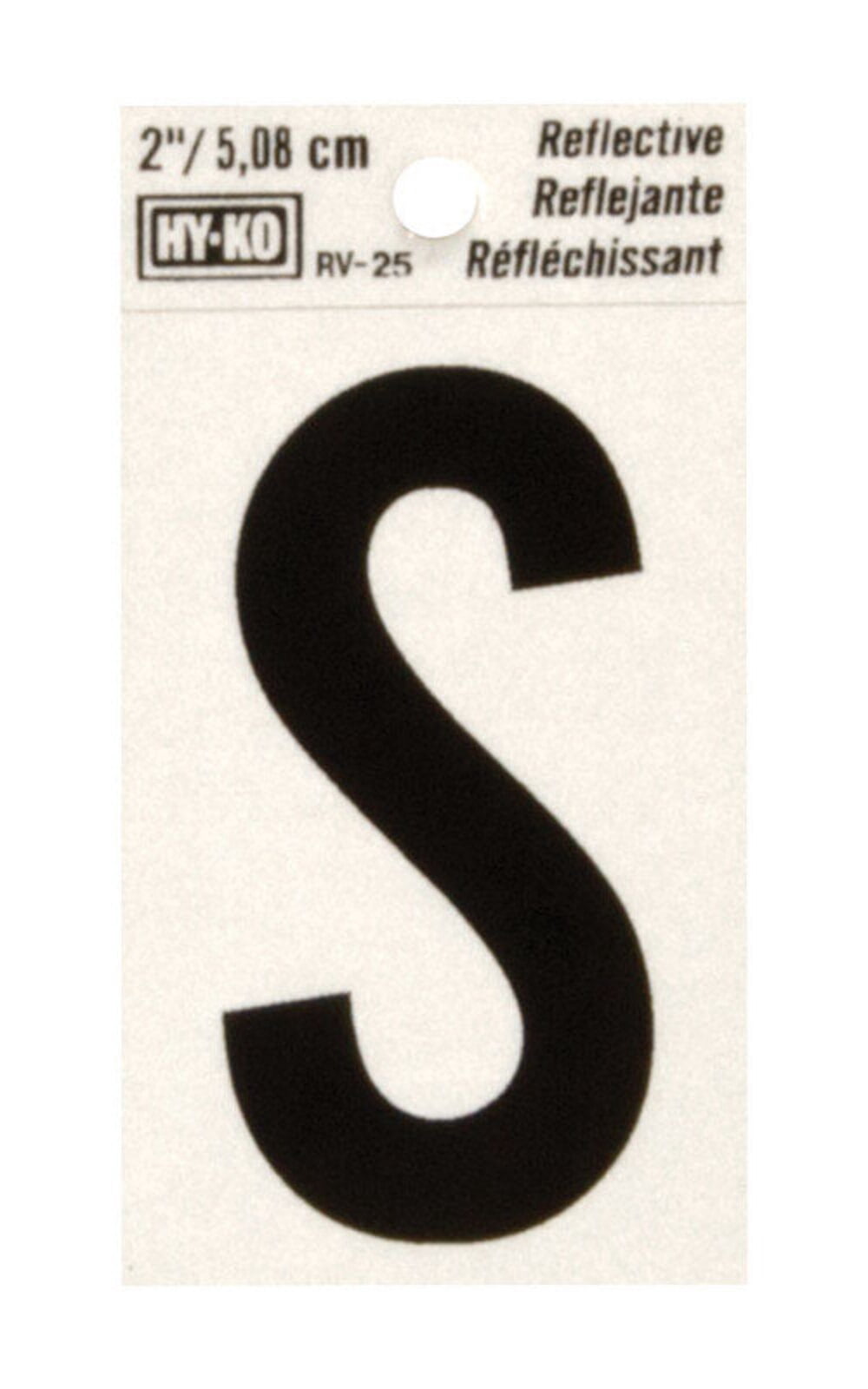 Hy-Ko 2 in. Reflective Black Vinyl Self-Adhesive Letter S 1 pc